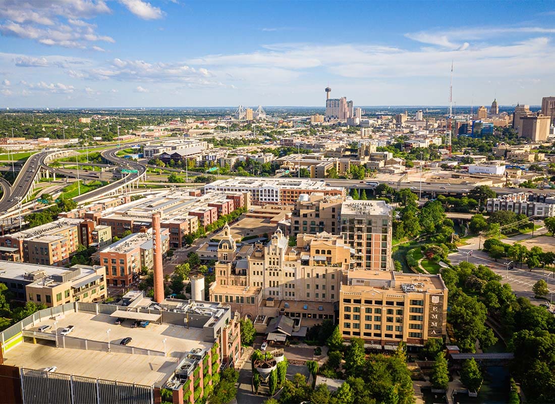 Aerial View of Buildings in Downtown San Antonio Texas on a Beautiful Day