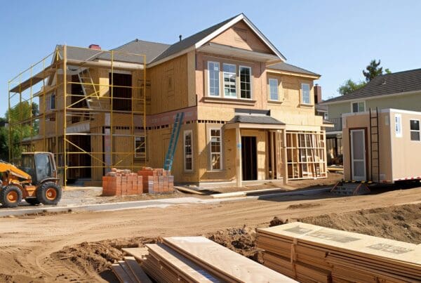 "Construction site with builders risk insurance coverage visualization."